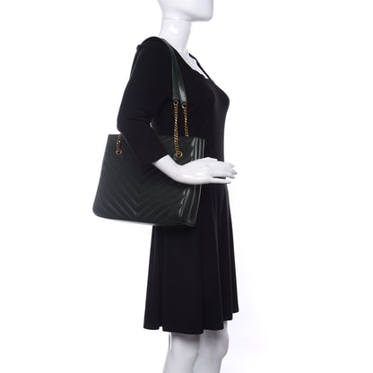 Saint Laurent Grain de Poudre Matelasse Chevron Medium Tribeca Shopping Bag Vert Fonce 2 of 8