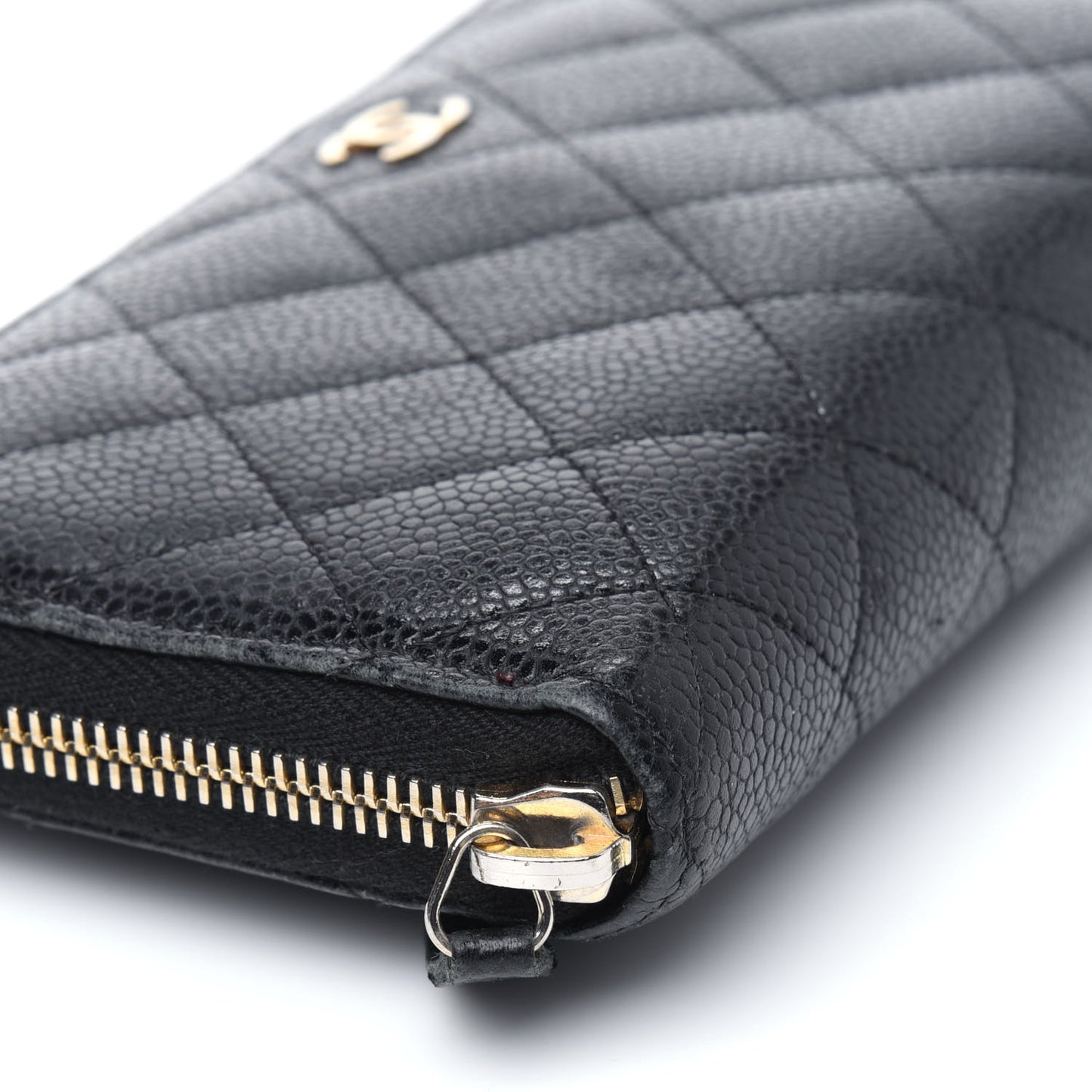 Caviar Quilted Large Gusset Zip Around Wallet Black