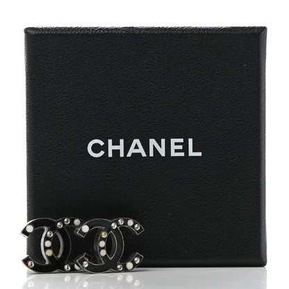 Chanel Resin Crystal Pearl CC Earrings Black 6 of 6