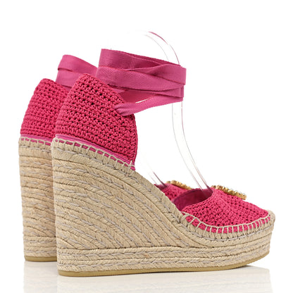 Gucci Cotton Crochet Pearly GG Ankle Wrap Platform Espadrille Wedges 37 Cyclamen Rose 4 of 9