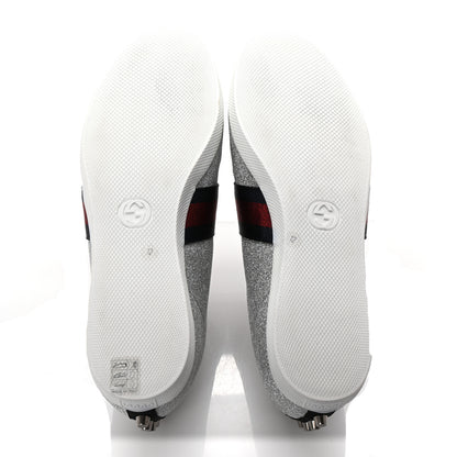 Gucci Glitter Fabric Studded Web Mens Sneakers 12 Silver 6 of 10