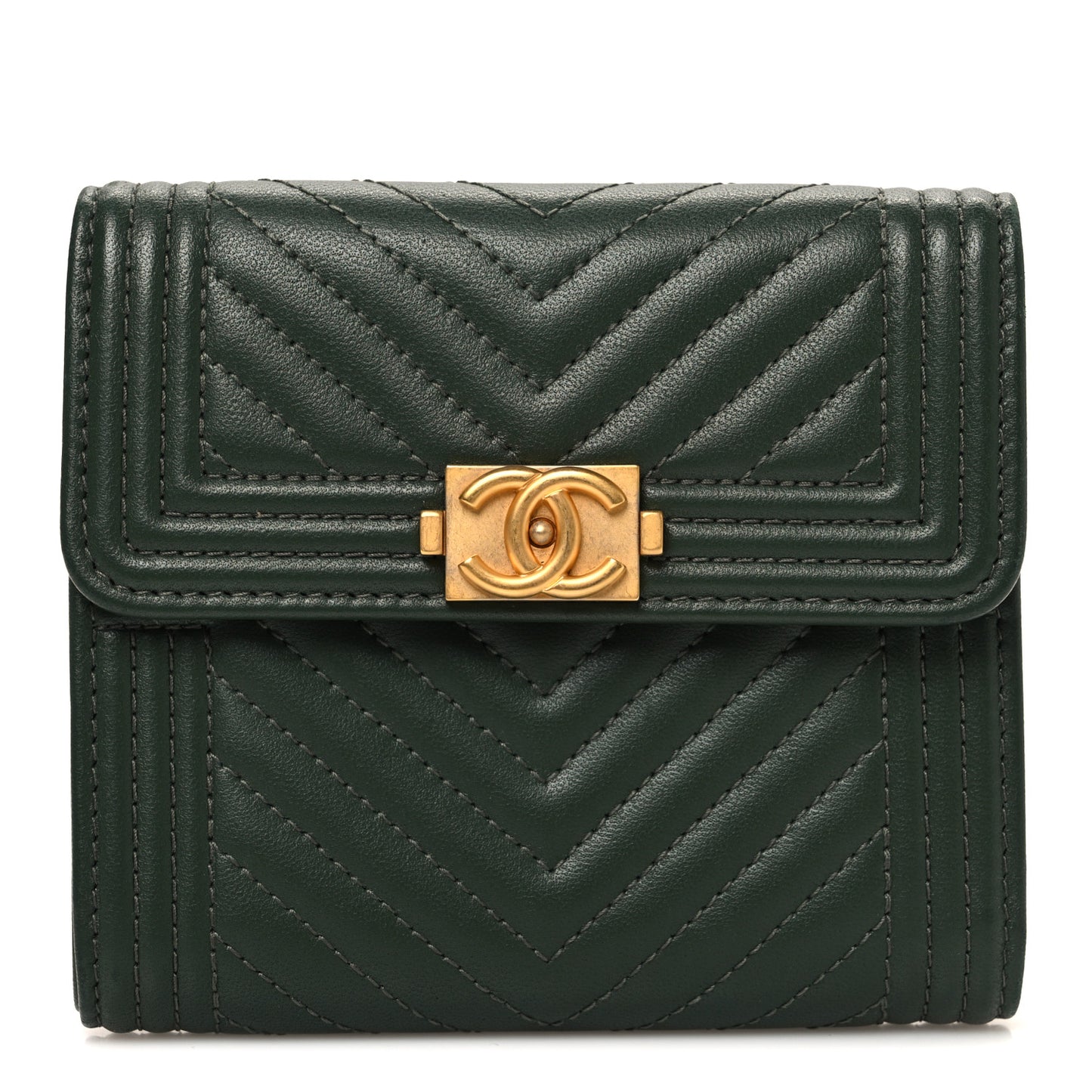 Lambskin Chevron Quilted Boy Compact Wallet Green