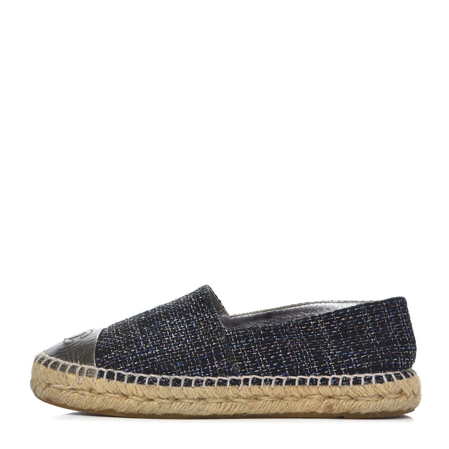 Tweed Patent Goatskin CC Espadrilles 36 Black Pink Yellow Silver