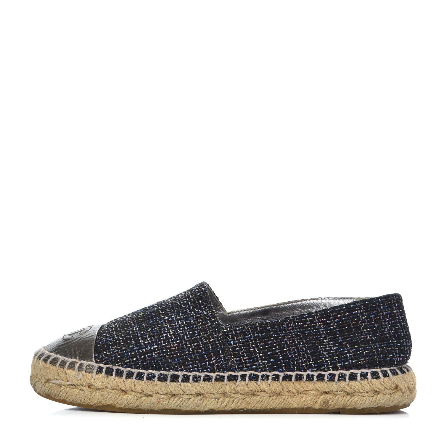 Chanel Tweed Patent Goatskin CC Espadrilles 36 Black Pink Yellow Silver 1 of 21