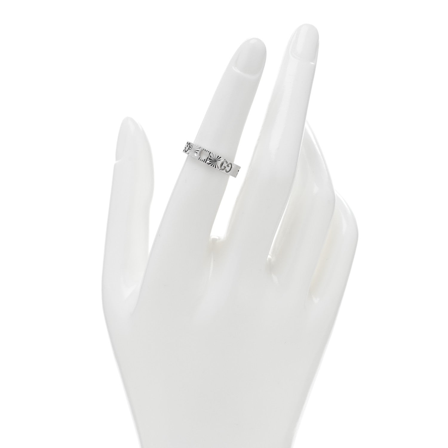 Gucci 18K White Gold Icon Heart Band Ring 52 6 2 of 5