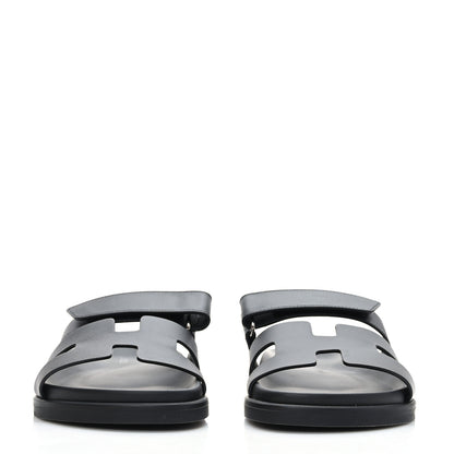 Hermes Calfskin Womens Chypre Sandals 38.5 Black 2 of 9