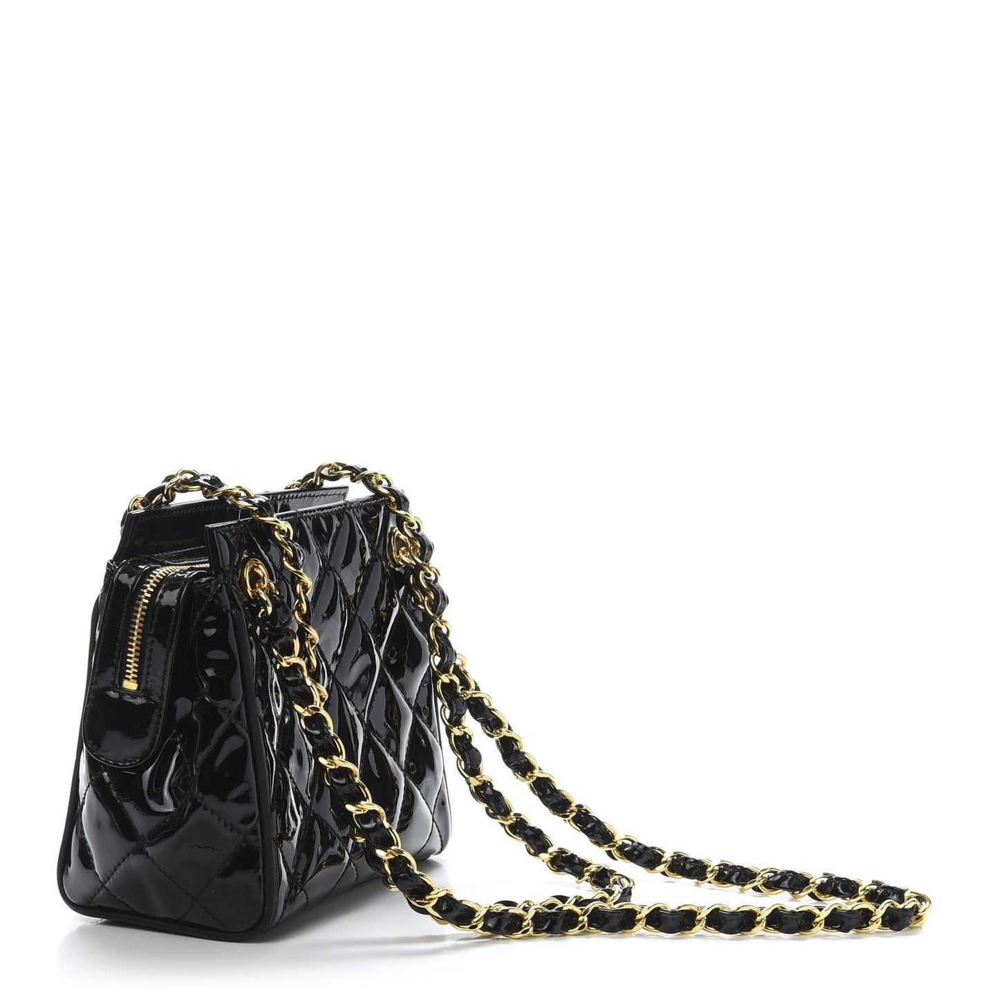 Patent Quilted Mini Shoulder Bag Black