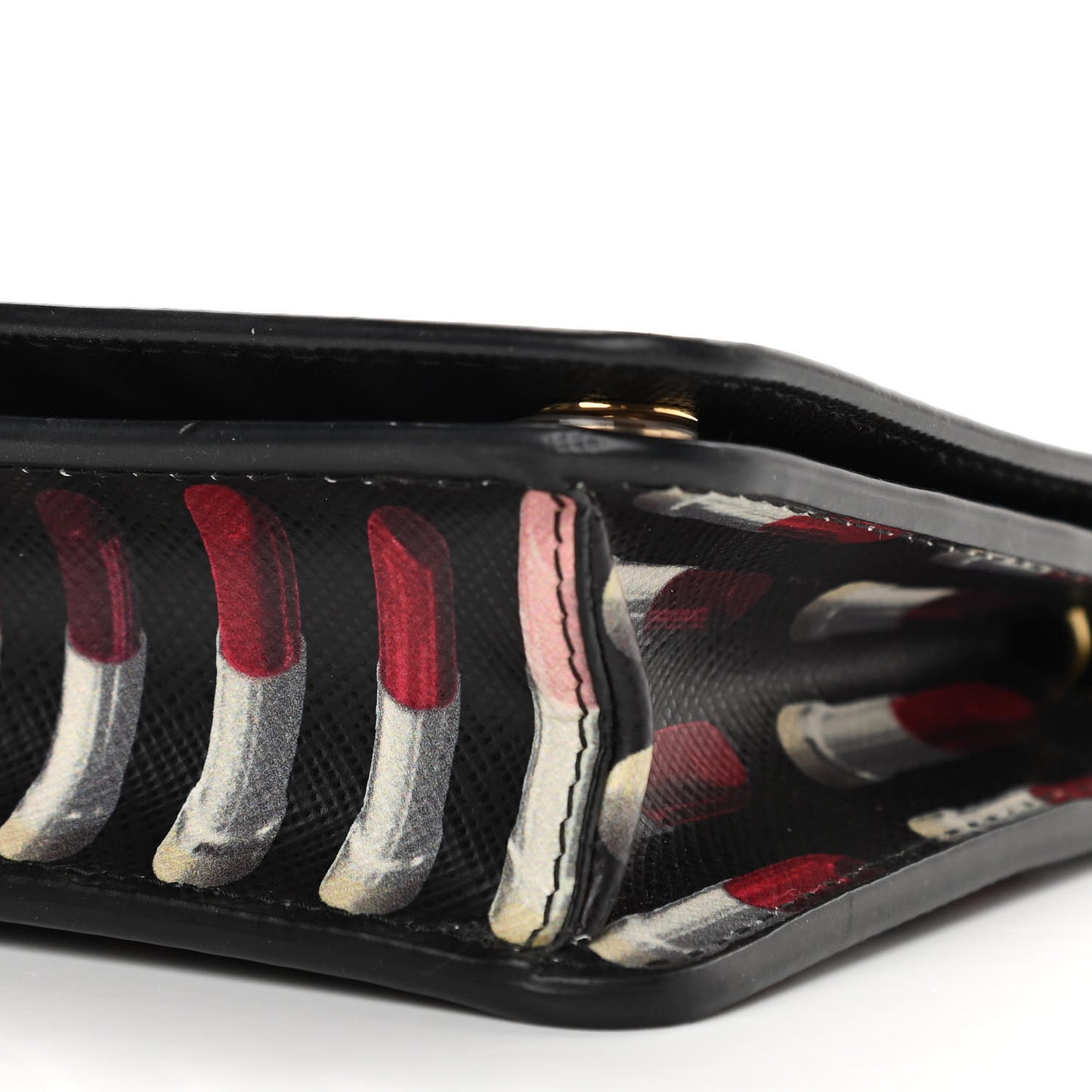Saffiano Triangle Logo Lipstick Print Mini Crossbody Bag Black
