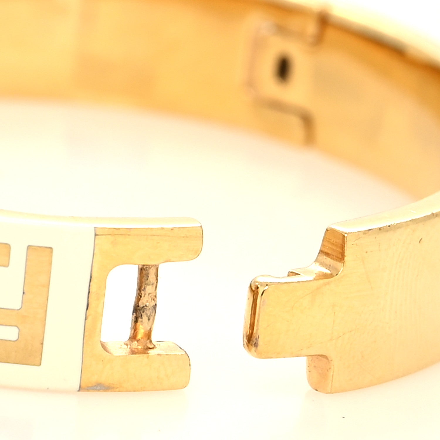 Fendi Brass Enamel FF Bracelet M White Gold 4 of 5