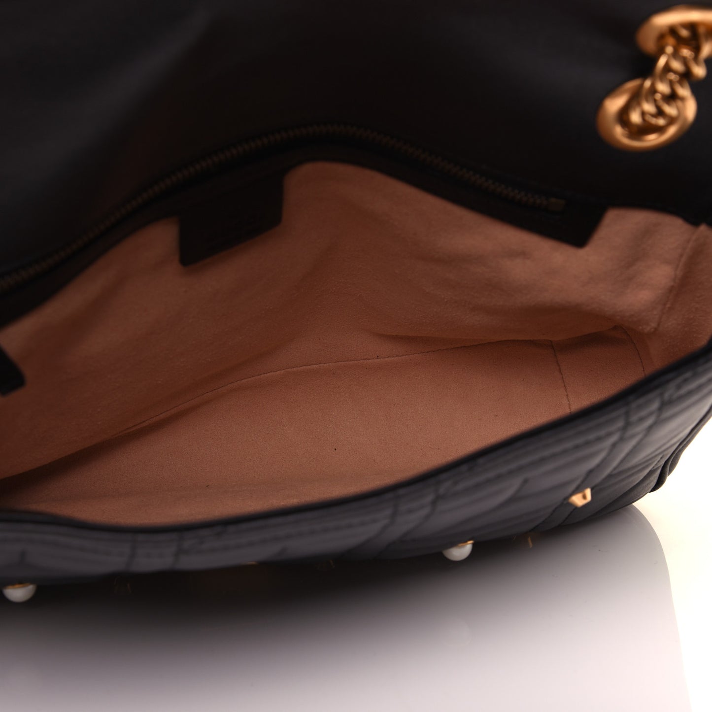 Calfskin Matelasse Studded Medium Pearly GG Marmont Shoulder Bag Black