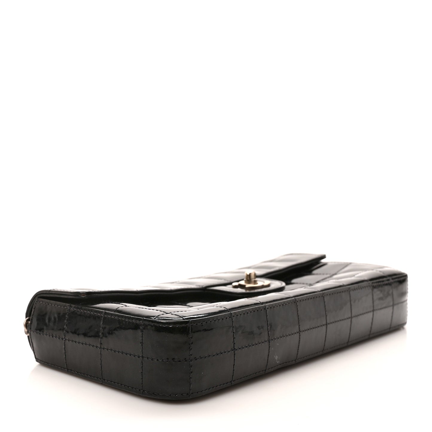 Patent Quilted East West Chocolate Bar Flap Black