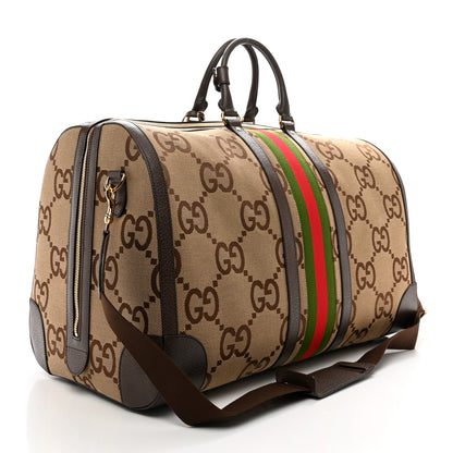 Gucci Monogram Jumbo GG Textured Dollar Calfskin Web Maxi Duffle Bag Camel Ebony 2 of 8
