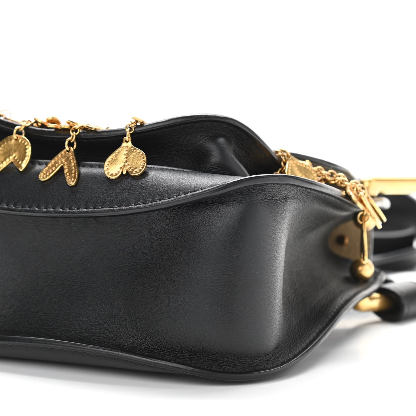 Calfskin Studded Charm Fringe Mini Hudson Crossbody Bag Black