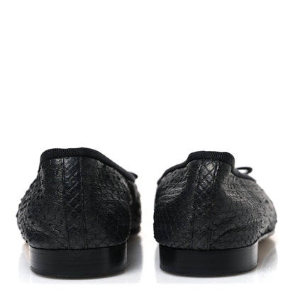 Chanel Glitter Snakeskin CC Cap Toe Ballerina Flats 37 Black White 6 of 13