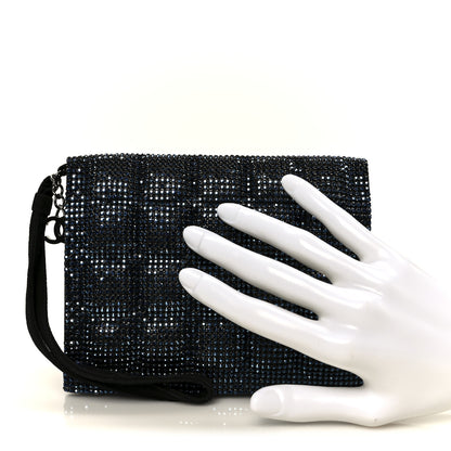 Chanel Suede Crystal Quilted Evening Clutch Black Blue 2 of 11
