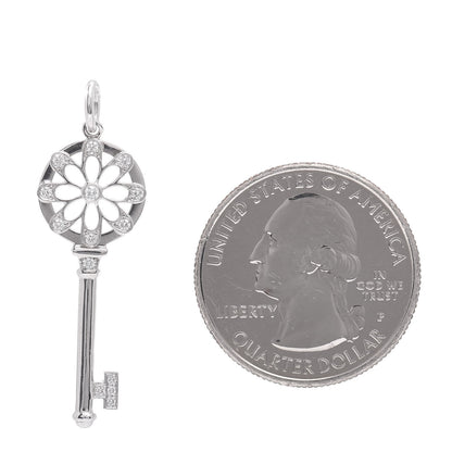 Tiffany 18K White Gold Diamond Floral Key Pendant 2 of 3