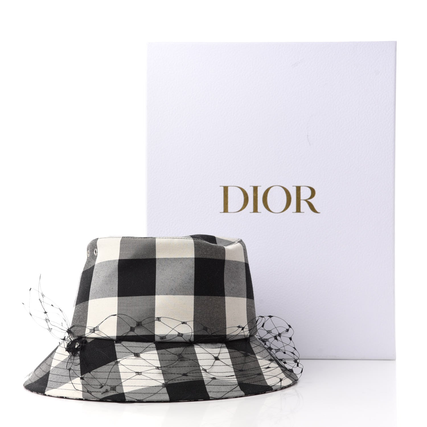 Christian Dior Cotton Large Brim Bucket Hat with Veil 56 Black White 9 of 9