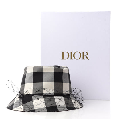 Christian Dior Cotton Large Brim Bucket Hat with Veil 56 Black White 9 of 9