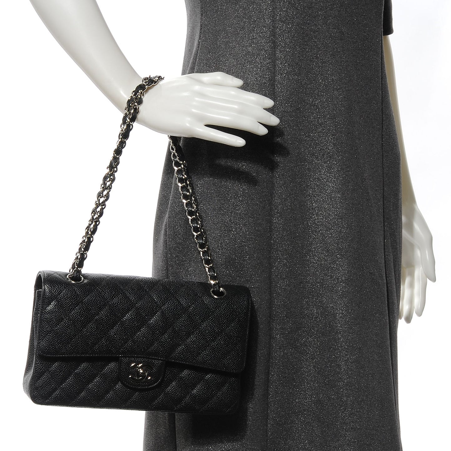 Caviar Quilted Medium Double Flap Black