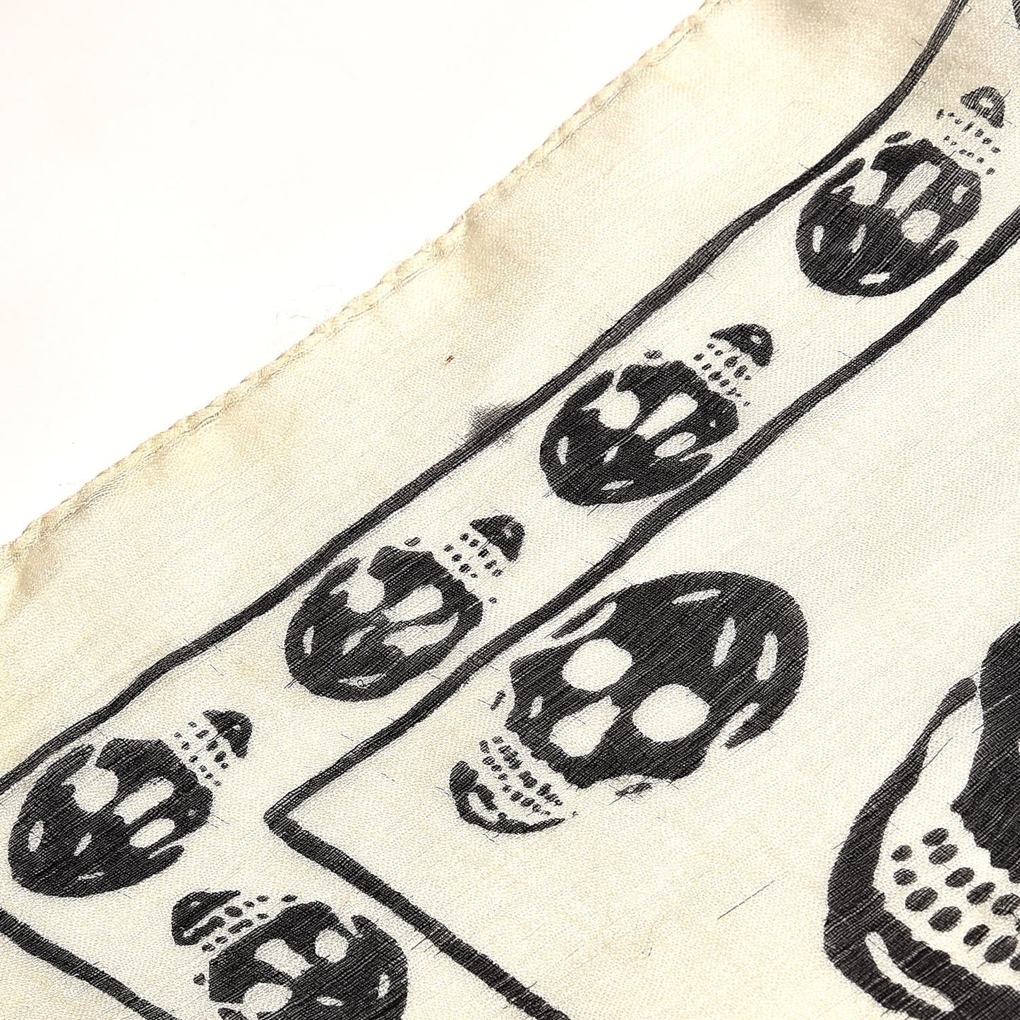 Silk Chiffon Skull Scarf Ivory Black