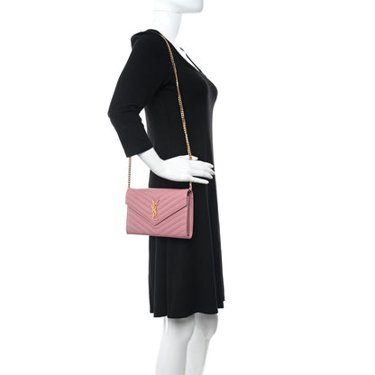 Saint Laurent Grain De Poudre Matelasse Chevron Monogram Chain Wallet Tender Pink 2 of 11