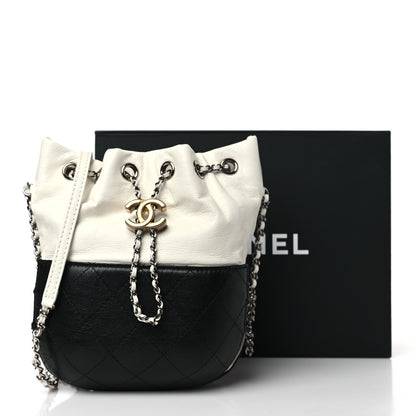 Chanel Aged Calfskin Quilted Small Gabrielle Bucket White Black 10 of 10
