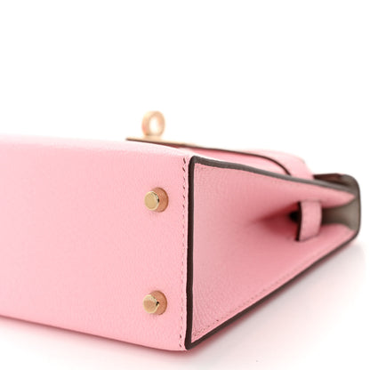 Hermes Chevre Mysore Horseshoe Mini Kelly Sellier 20 Rose Sakura Gris Perle 8 of 9