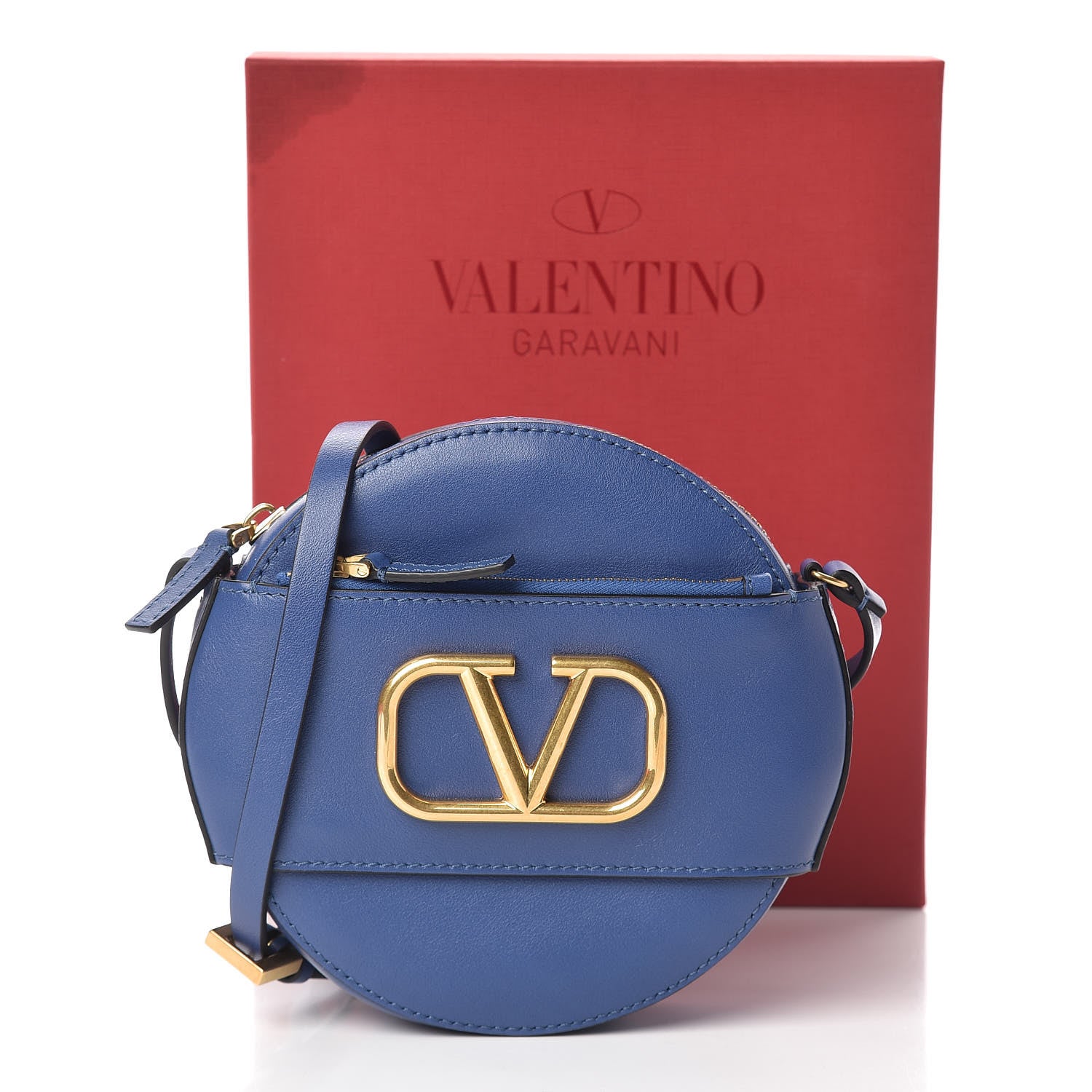 Valentino Garavani Calfskin VLogo Round Crossbody Bag Blue 10 of 10