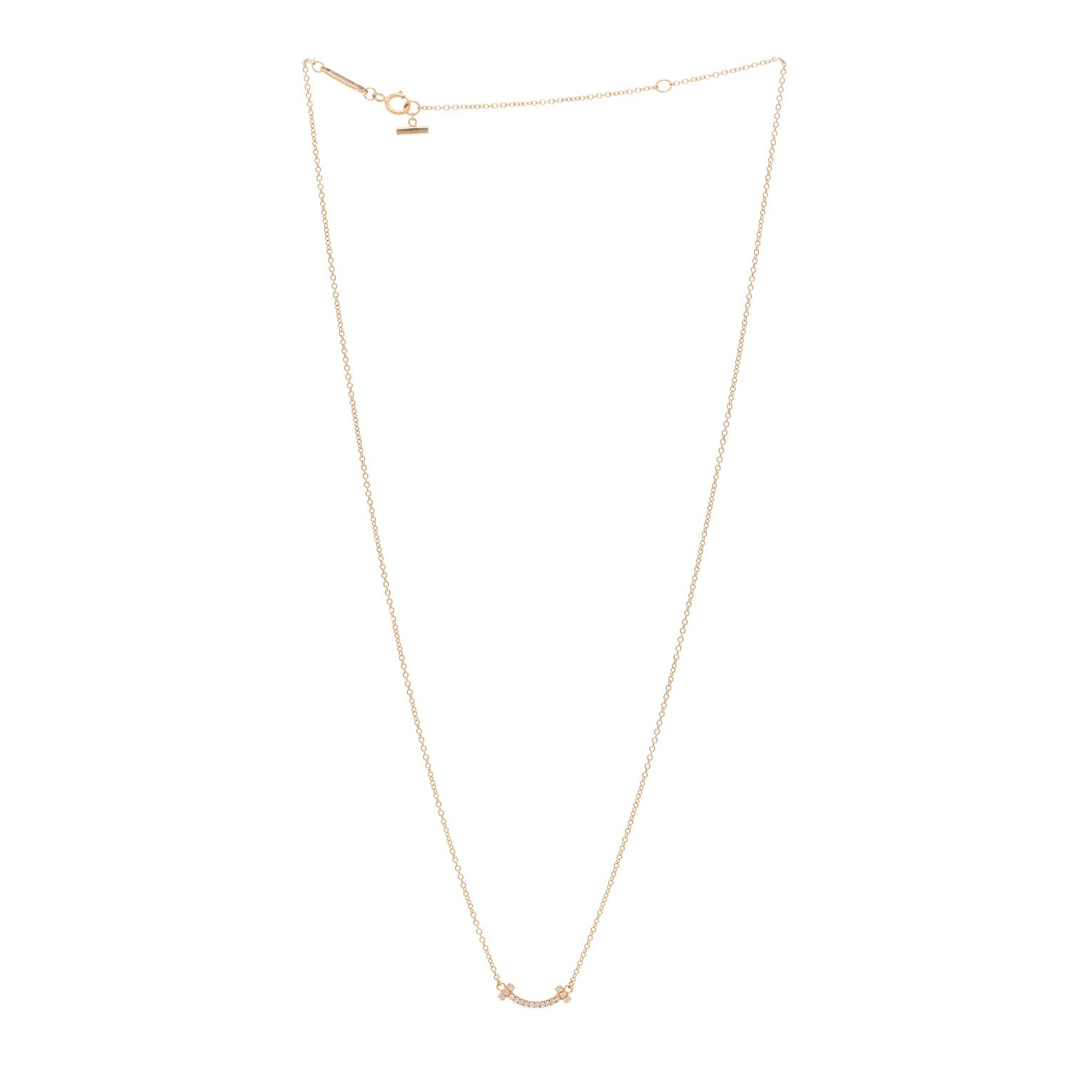 Tiffany 18K Rose Gold Diamond Mini T Smile Pendant Necklace 3 of 5