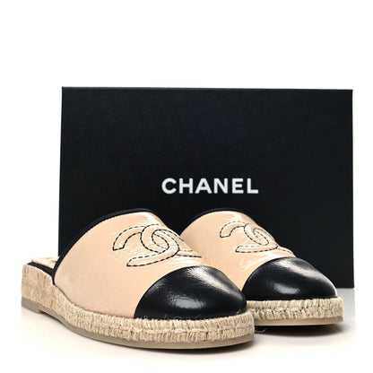 Chanel Crumpled Goatskin CC Espadrille Mules 38 Beige Black 9 of 9