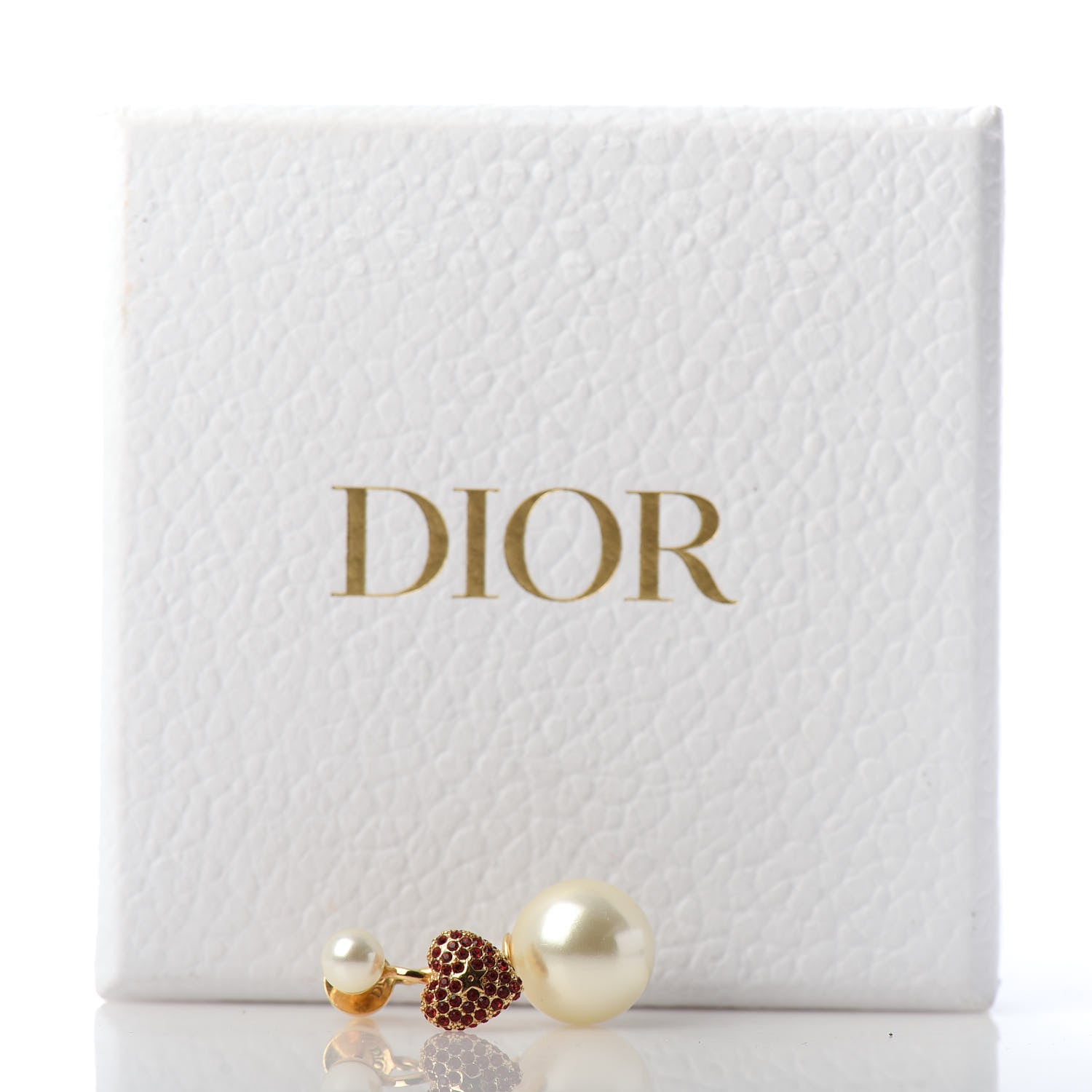 Christian Dior Pearl Crystal Heart Tribal Earring Gold Red 6 of 6