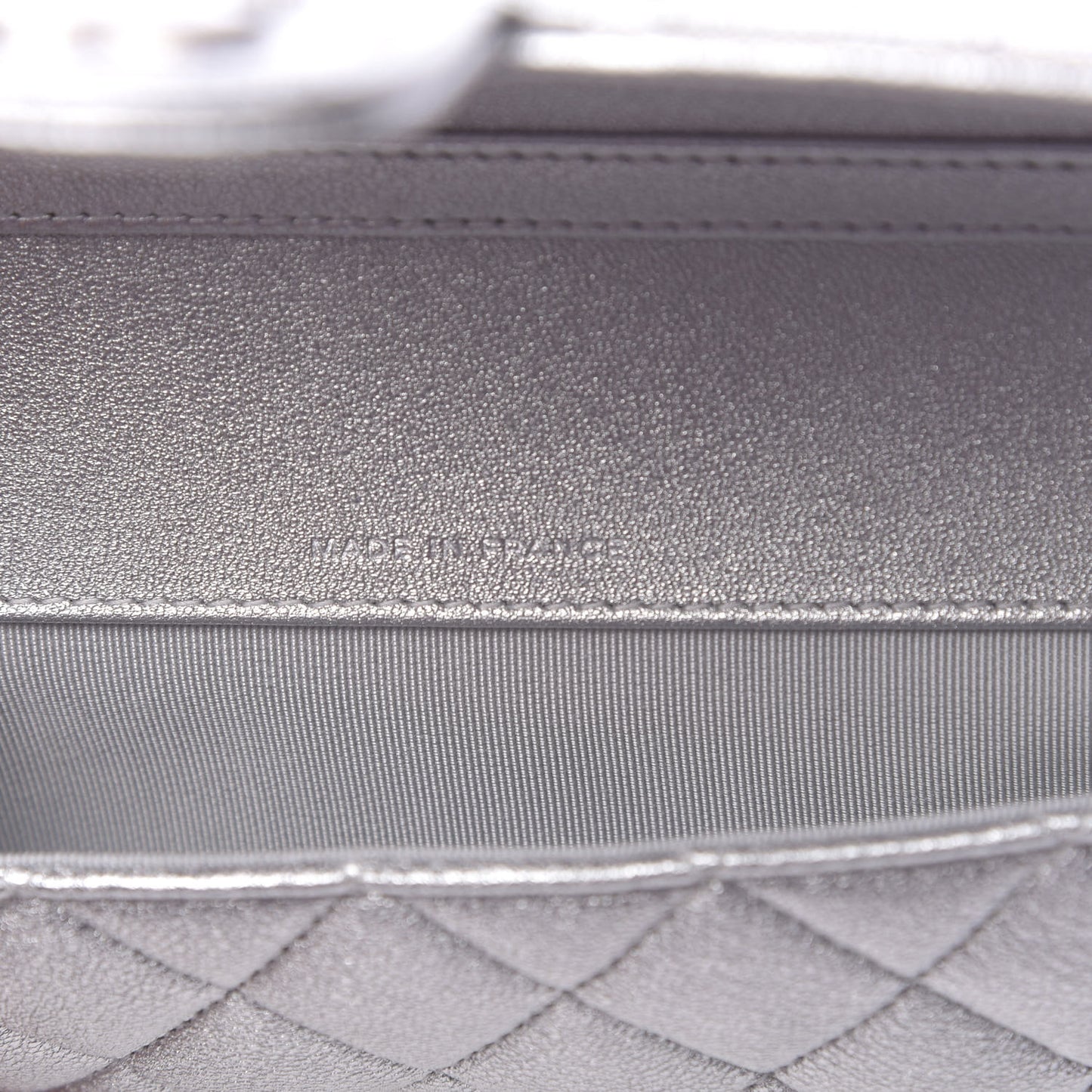 Metallic Lambskin Quilted Glasses Case With Chain Silver