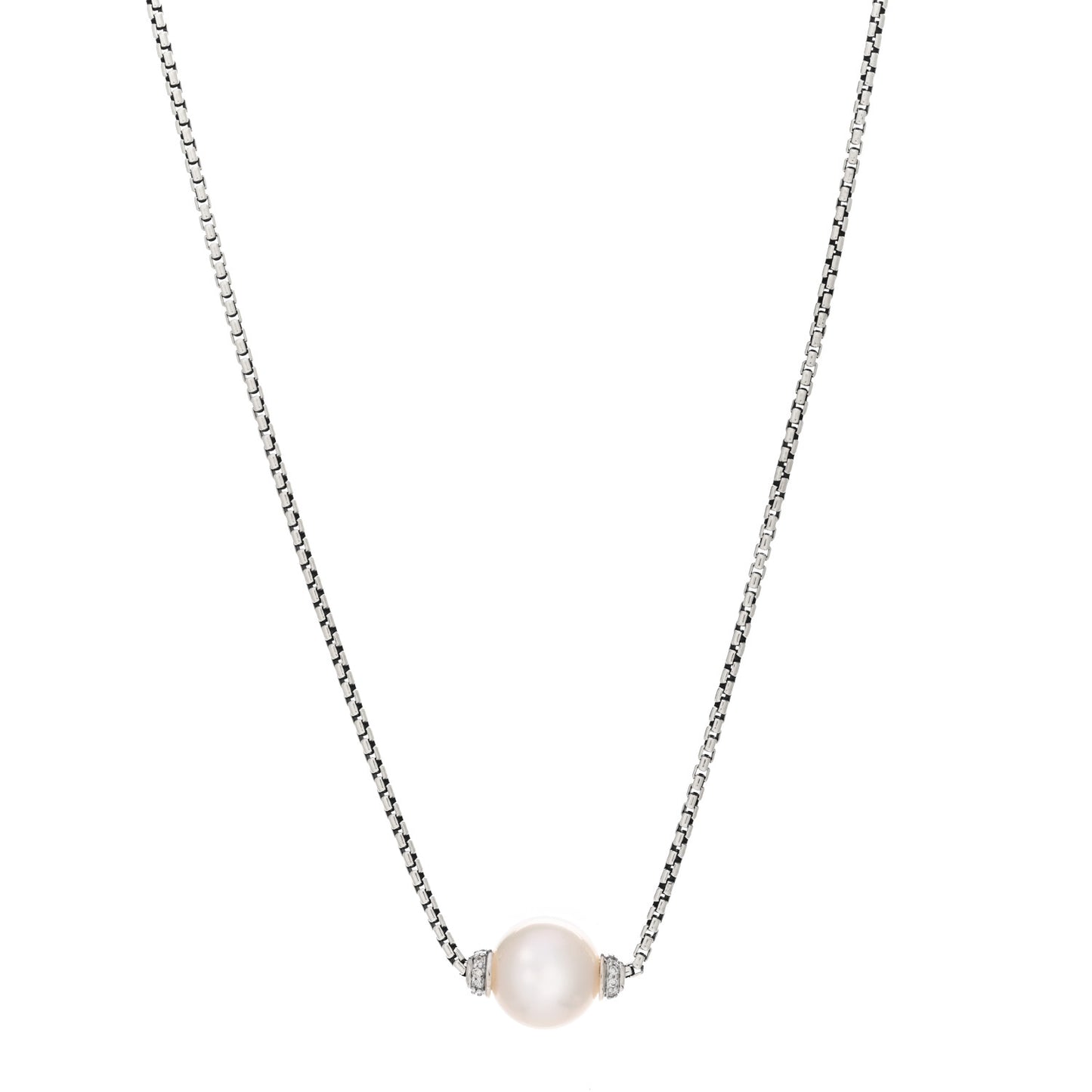 Sterling Silver Diamond Pearl 10mm Solari Pendant Necklace