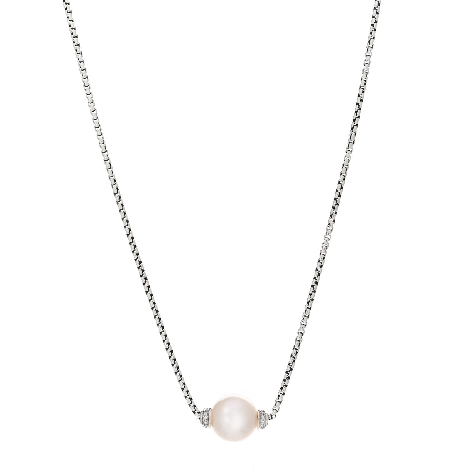 David Yurman Sterling Silver Diamond Pearl 10mm Solari Pendant Necklace 1 of 3