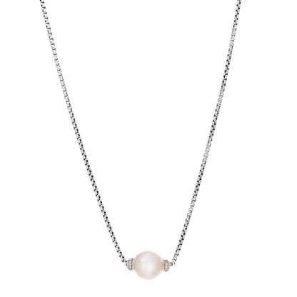 David Yurman Sterling Silver Diamond Pearl 10mm Solari Pendant Necklace 1 of 3