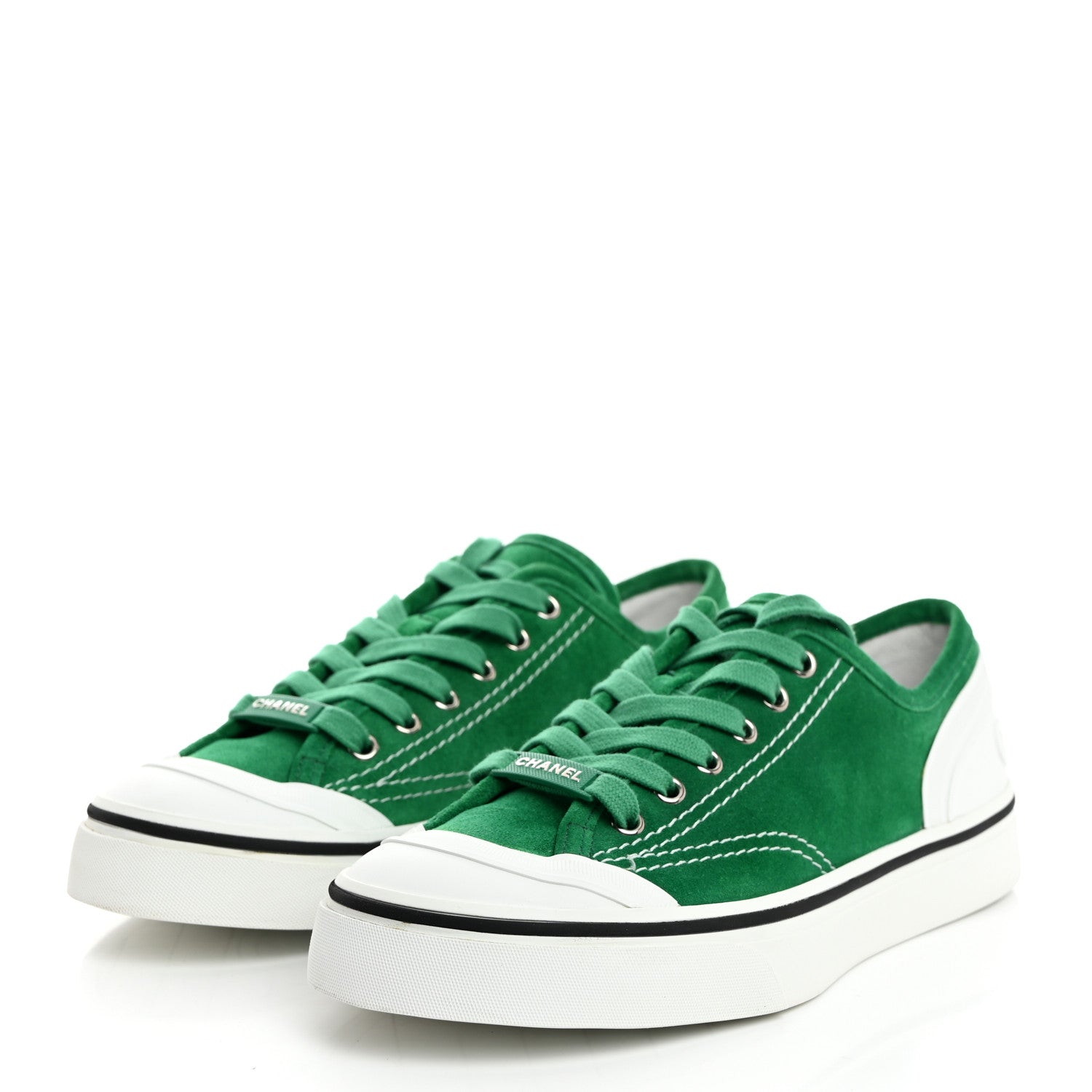 Chanel Suede Calfskin Lace Up Cap Toe Sneakers 39 Green 3 of 9