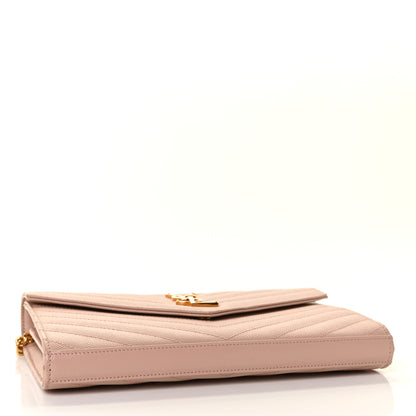 Saint Laurent Grain De Poudre Matelasse Chevron Monogram Chain Wallet Pale Pink 4 of 9