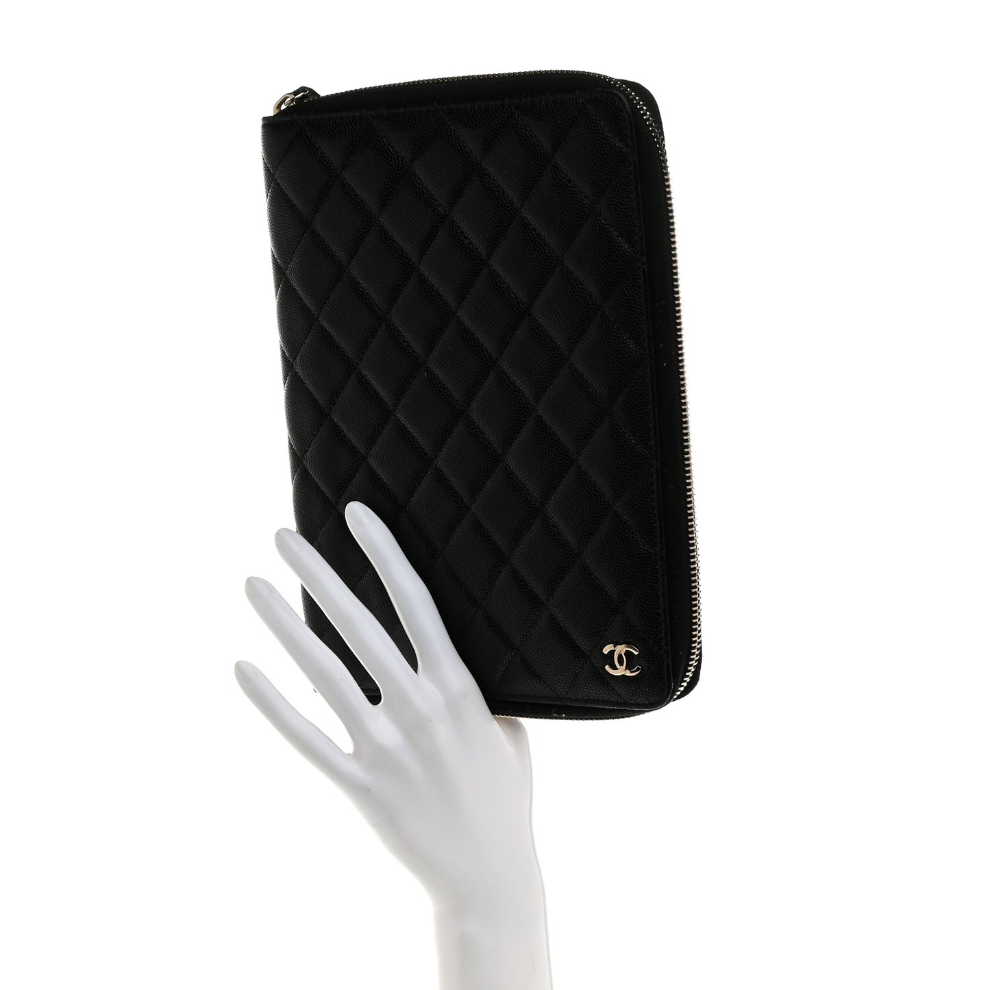 Caviar Quilted Zip Around Notebook Agenda Cover Black