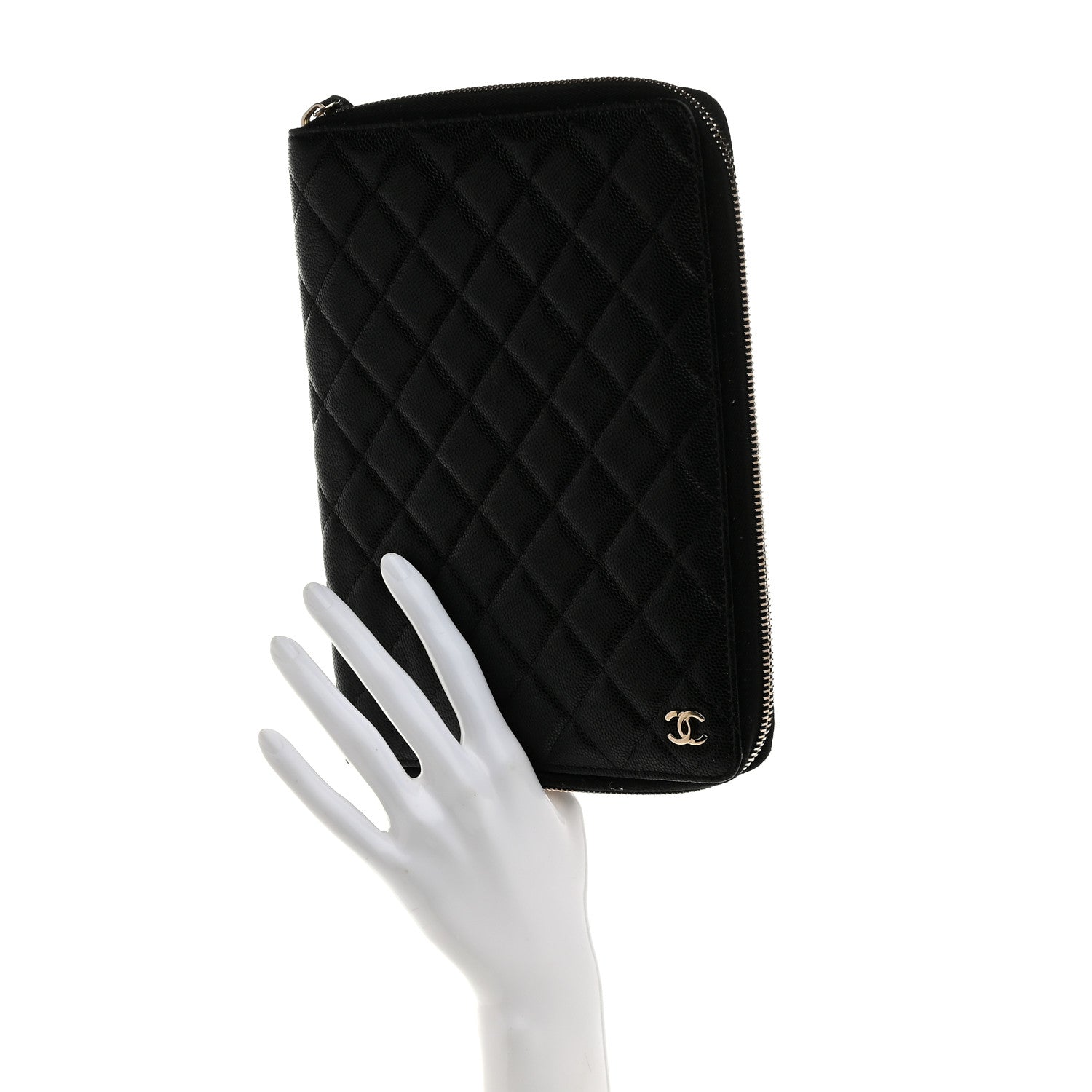 Chanel Caviar Quilted Zip Around Notebook Agenda Cover Black 2 of 7