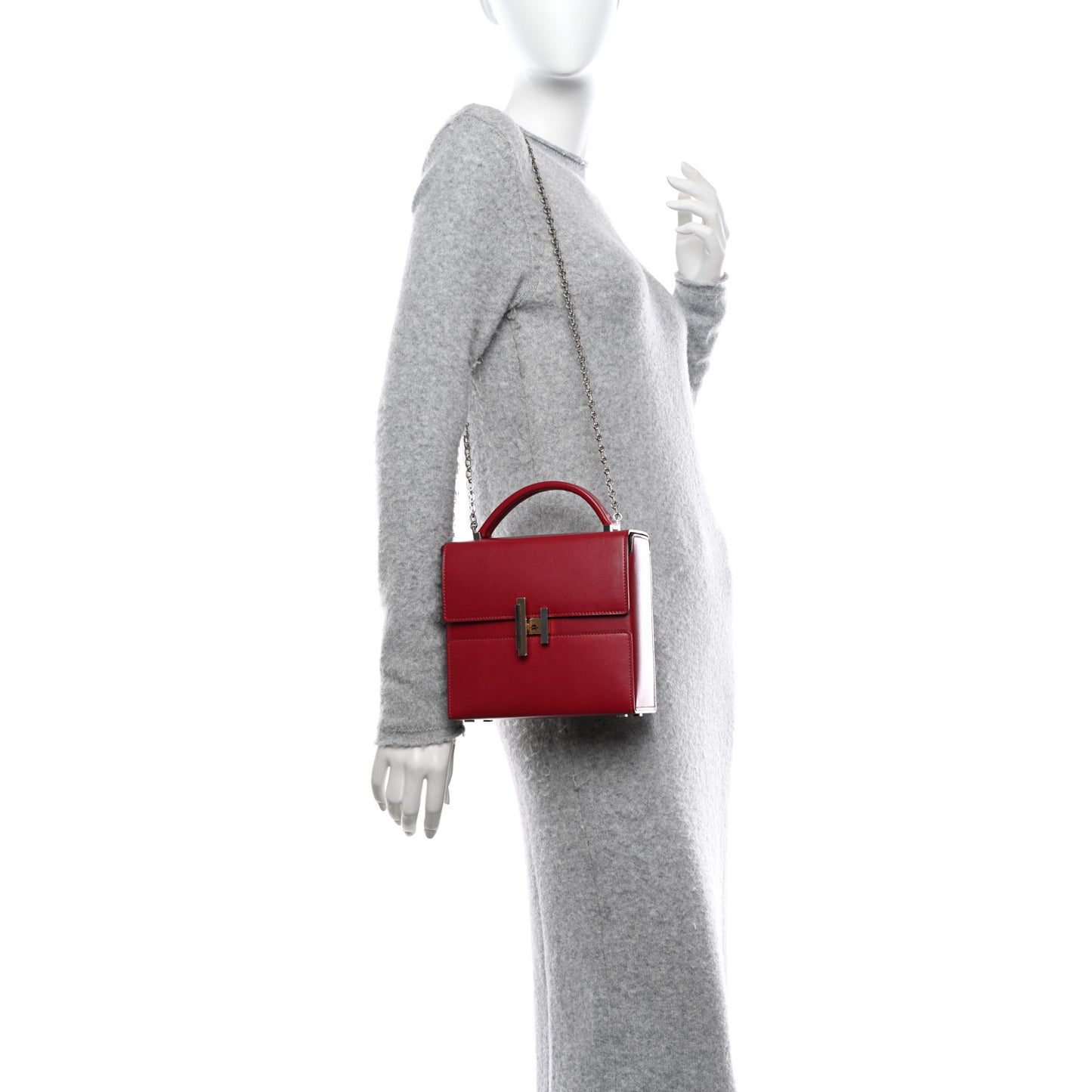 Villandry Calfskin Cinhetic Boxy Top Handle Bag Rubis