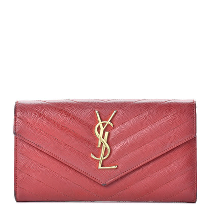 Saint Laurent Grain De Poudre Matelasse Chevron Monogram Flap Wallet Red 1 of 17