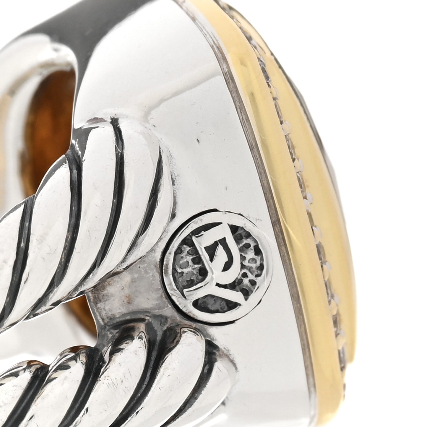 Sterling Silver 18K Yellow Gold Diamond Citrine 14mm Albion Ring 57 8