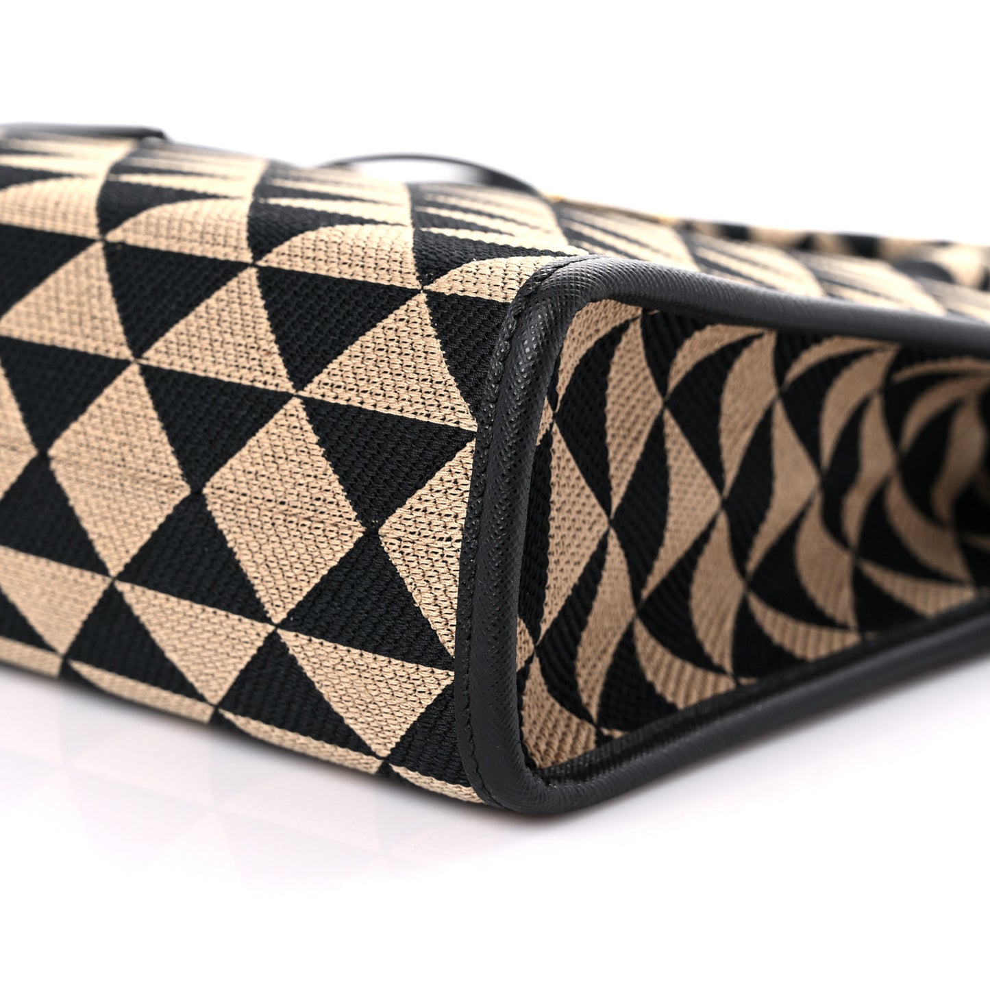 Jacquard Saffiano Triangolo Symbole Embroidered Small Tote Black Corda