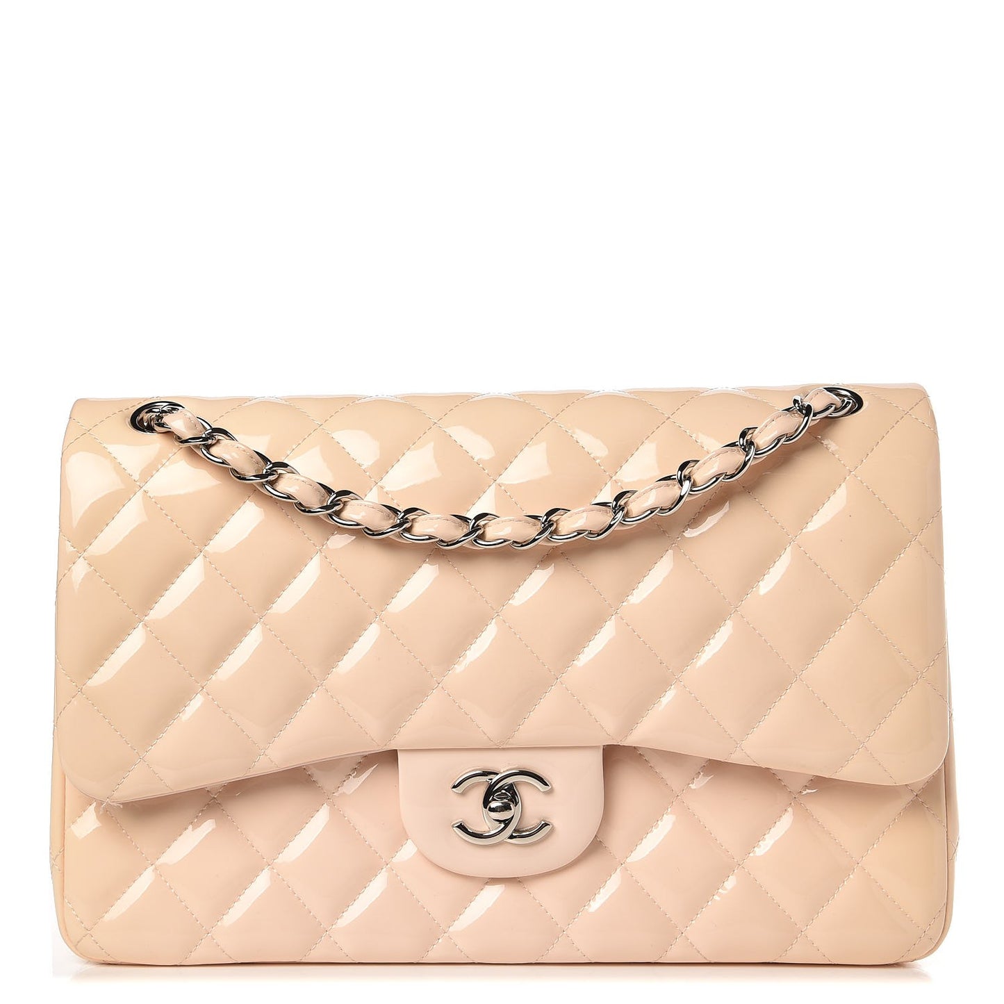 Patent Quilted Jumbo Double Flap Light Pink