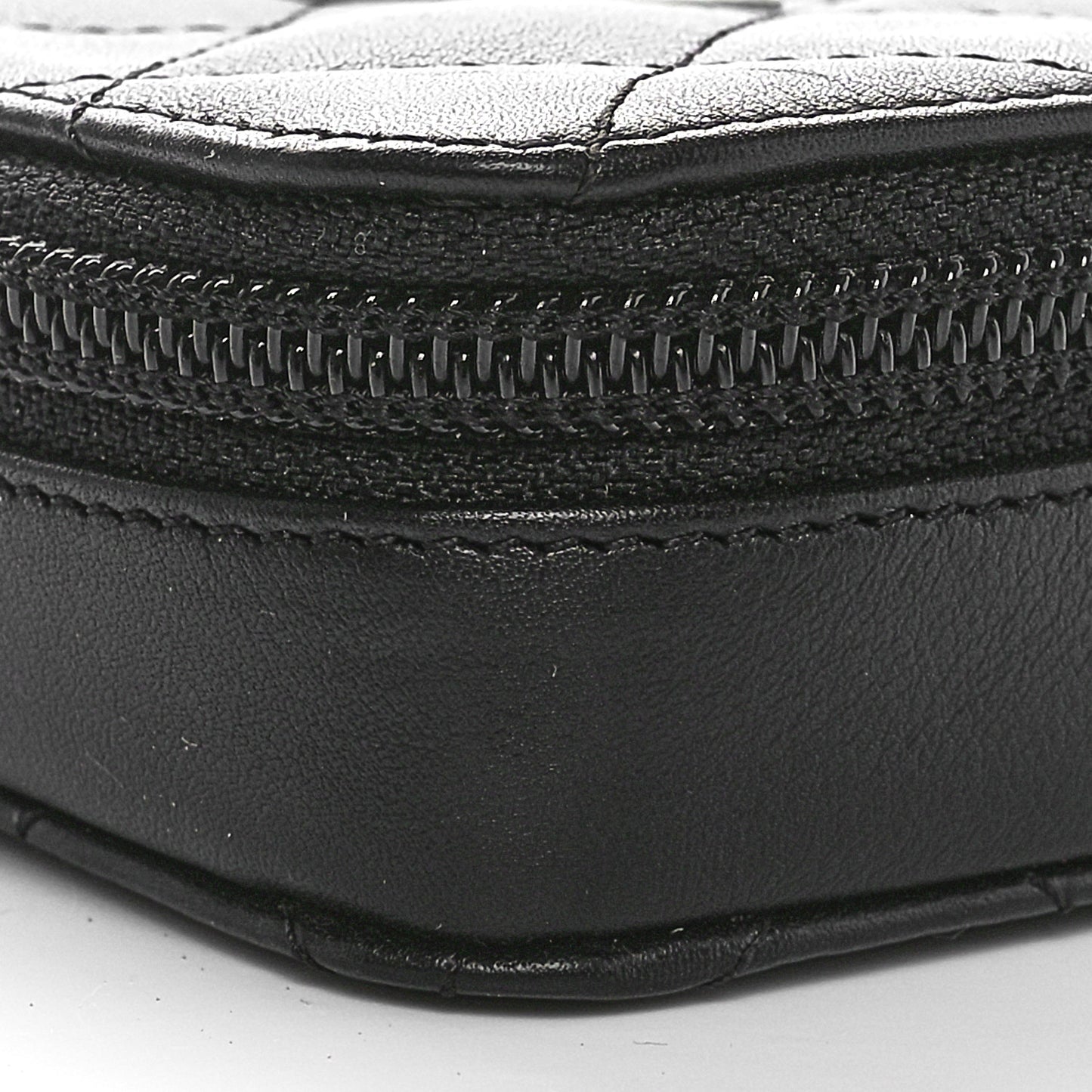Calfskin Quilted Cambon Zip Around Cosmetic Pouch Black