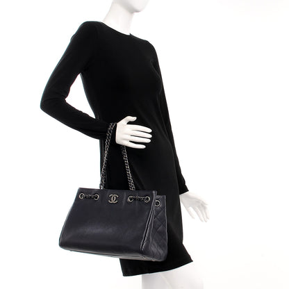 Chanel Metallic Grained Calfskin Woven Chain Medium Shopping Tote Dark Navy 2 of 9