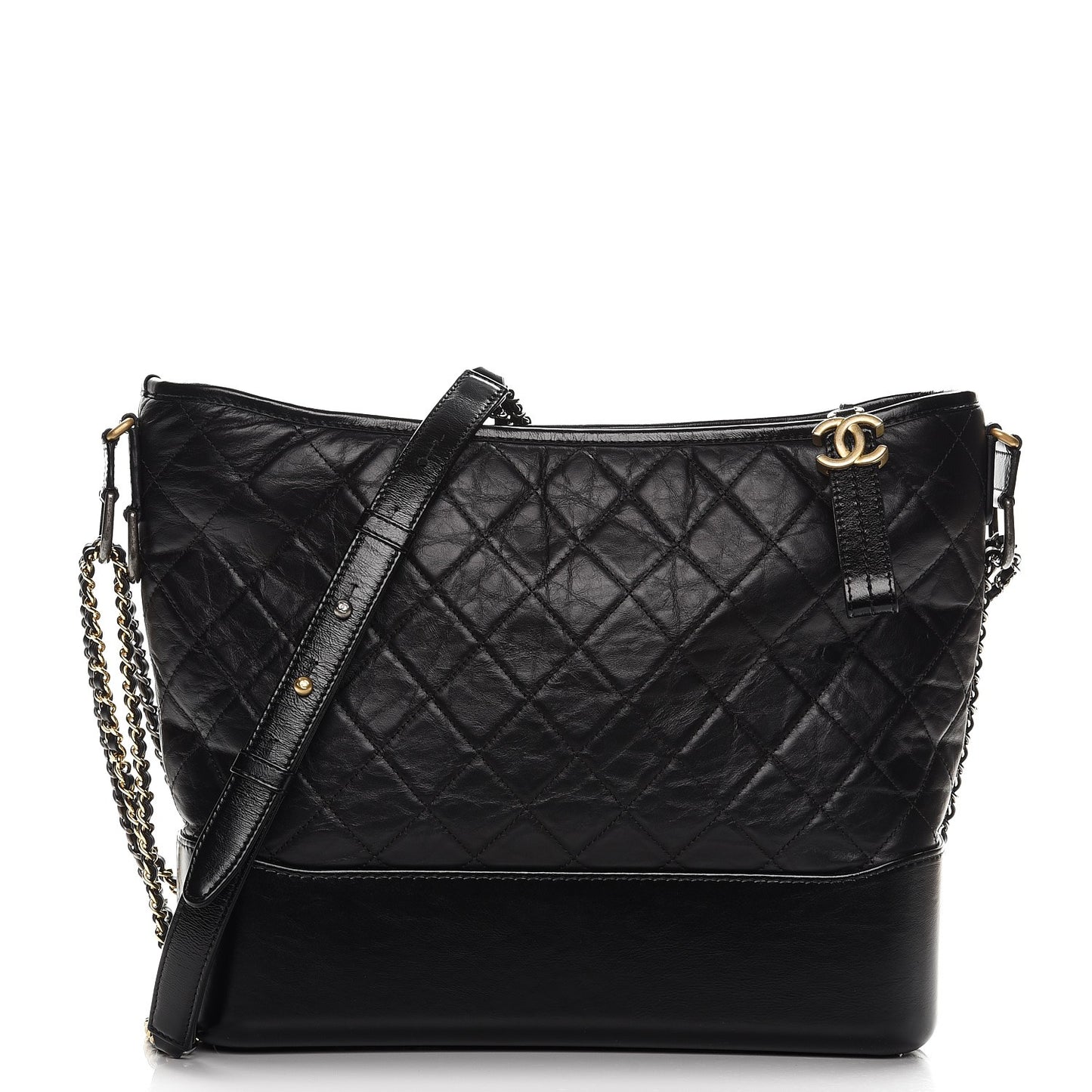Aged Calfskin Quilted Large Gabrielle Hobo Black