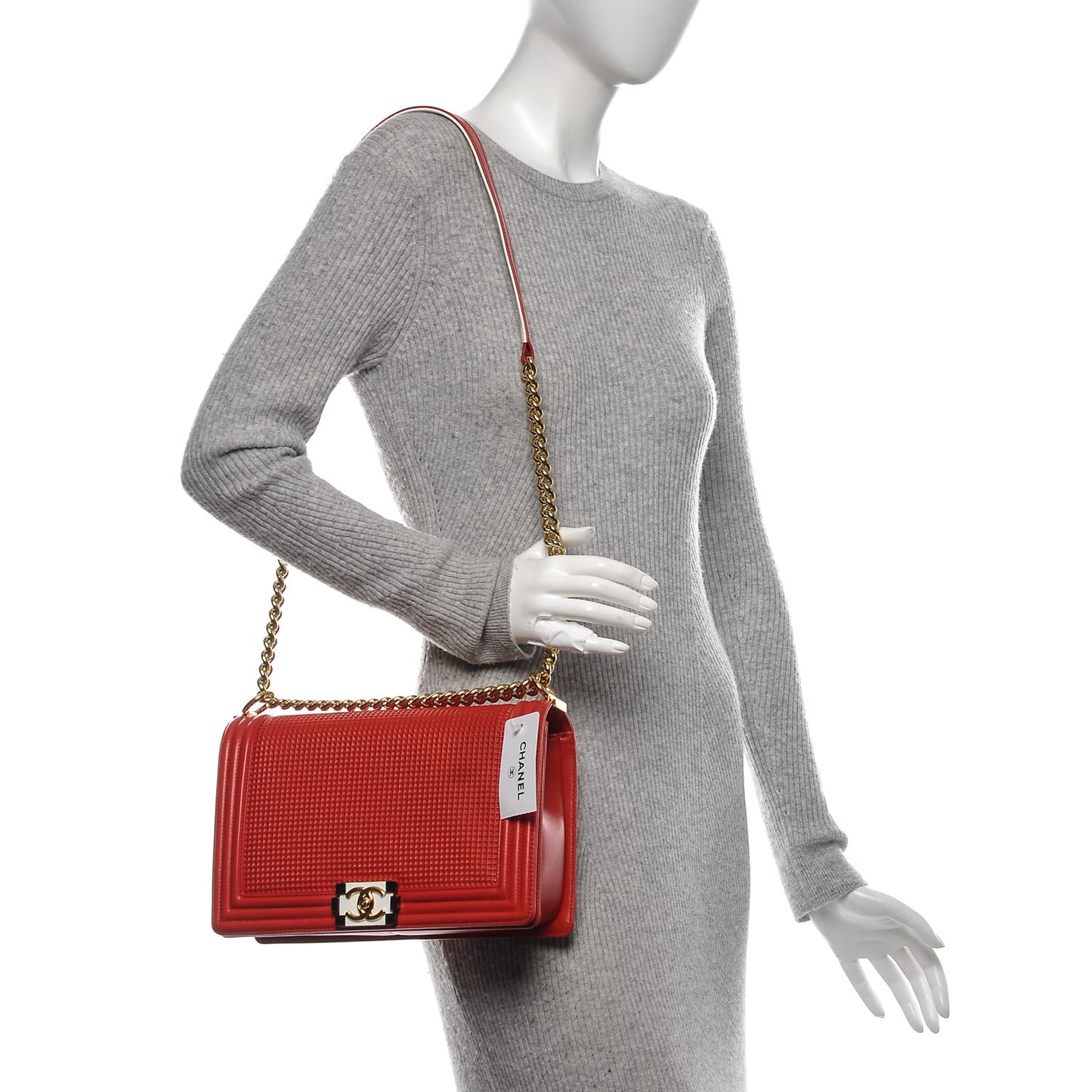 Lambskin Embossed New Medium Boy Cube Flap Red