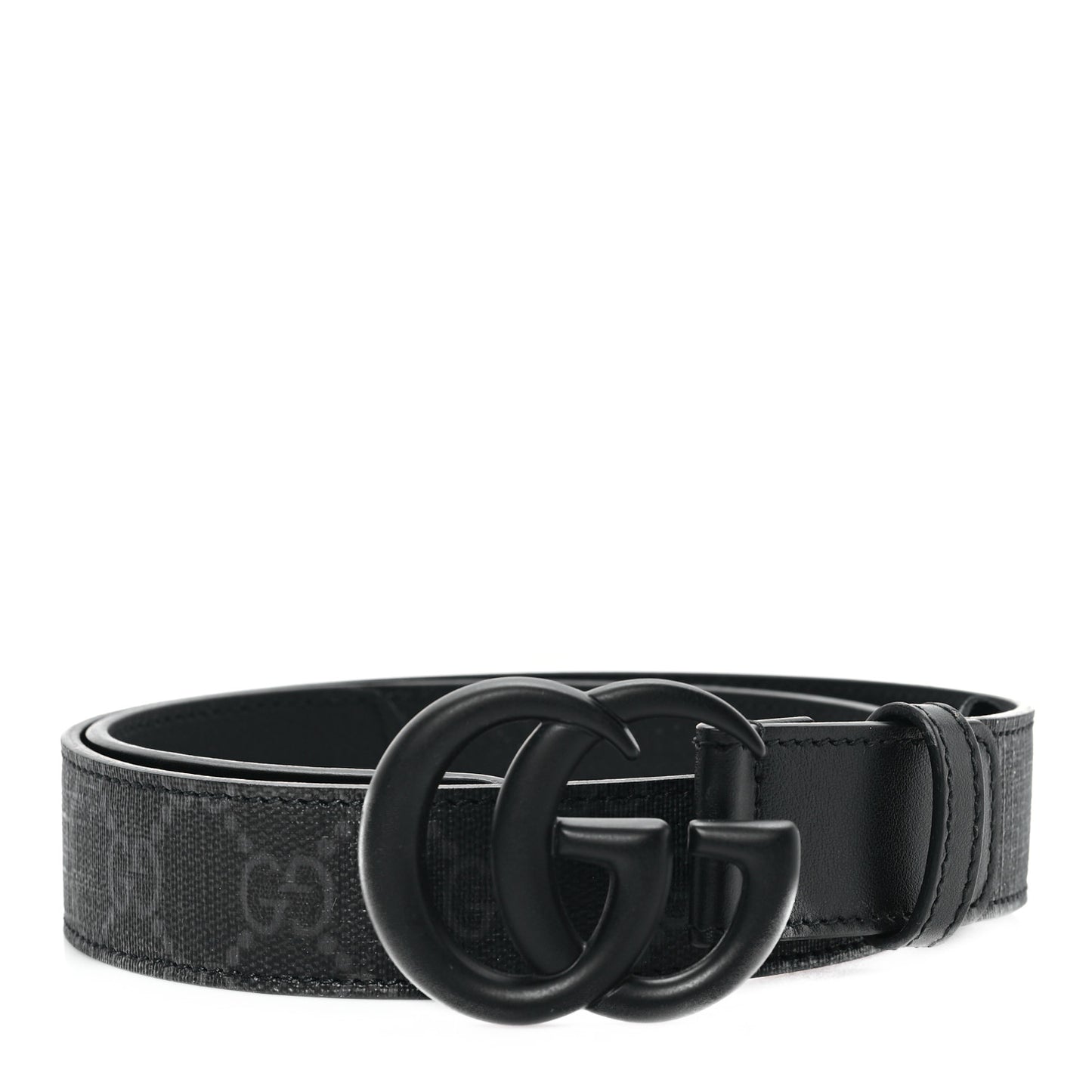 GG Supreme Monogram Plutone Calfskin Enamel Monochrome Double G 30mm Belt 75 30 Black Opaco Black