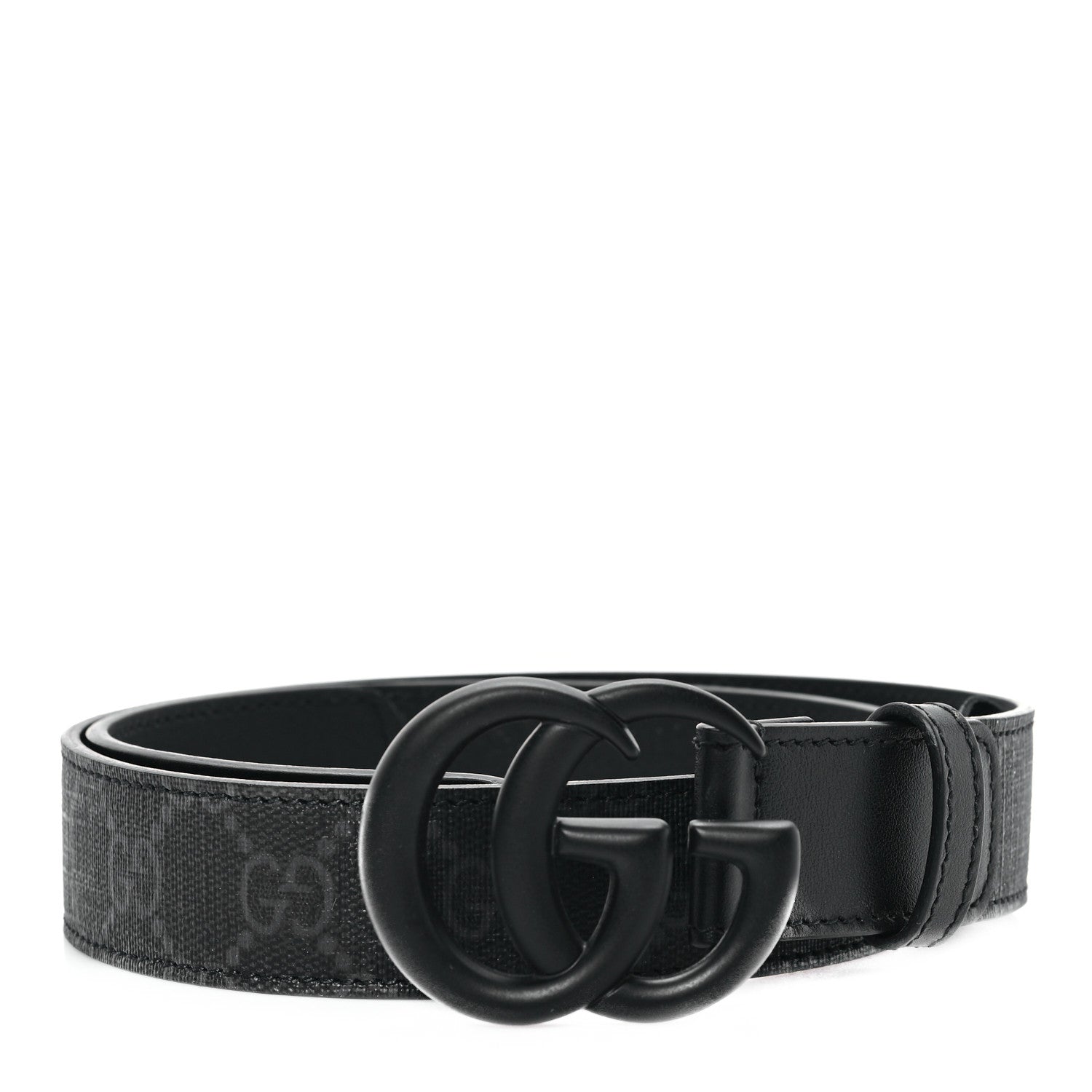 Gucci GG Supreme Monogram Plutone Calfskin Enamel Monochrome Double G 30mm Belt 75 30 Black Opaco Black 1 of 5